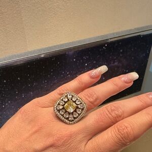 Jean Dousset Light Fancy Yellow Simulated Cocktail Ring